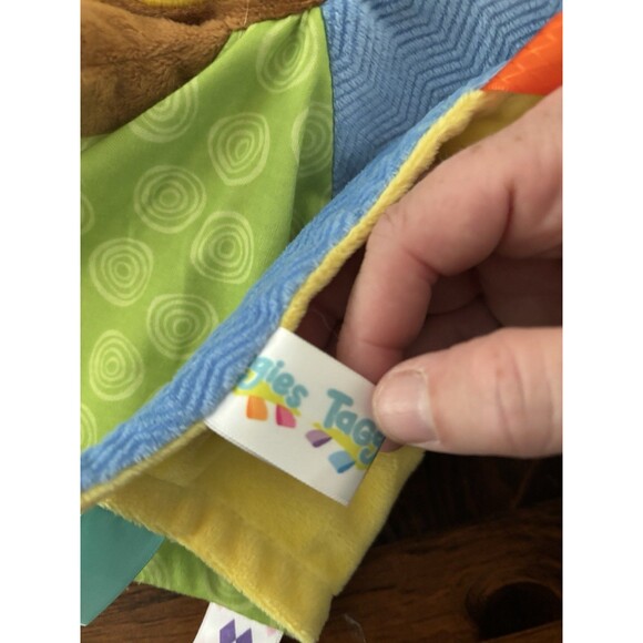 Taggies Monkey Security Blanket Lovey Yellow Blue Green Ribbons Textured 13" - Picture 5 of 7